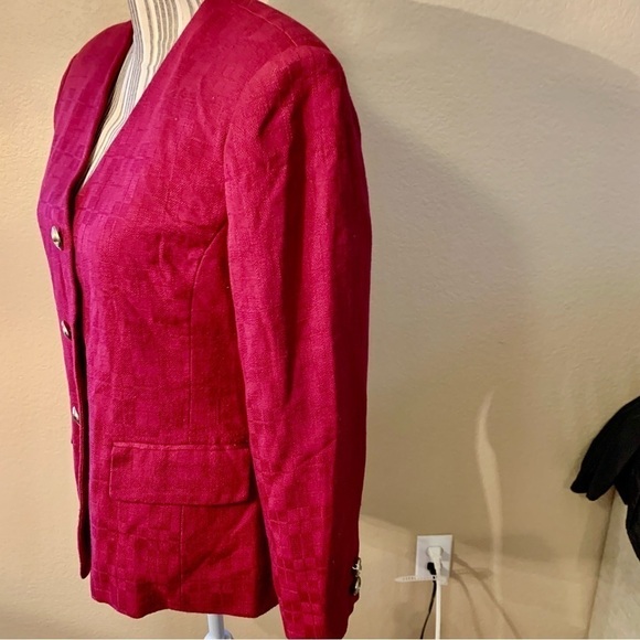 Vintage Blazer 8 HBS Ltd Magenta Checkered pattern Gold-tone Button-Up Classic - Picture 8 of 13